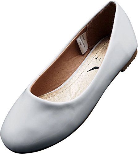 NORTY 11 Fashion Ballerina Shoes for Girls - Ballet Slippers for Toddlers and Big Kids - Dance and Ballet Flats - Runs Two Sizes Small - White Patent