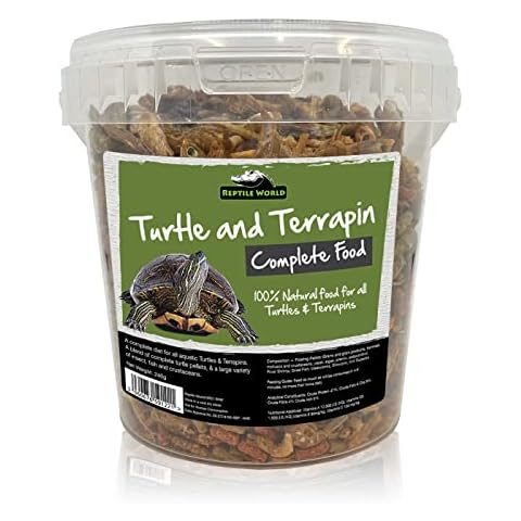 Reptile World Turtle and Terrapin Complete Food 1ltr Tub (240g), Floating Blend with Pellets, Insects & Fish Cover