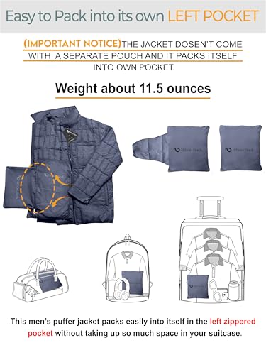 Image of URBAN BUCK Packable Puffer Jacket for Men Lightweight Winter Windproof & Water Repellent Hiking Jackets
