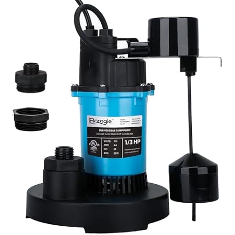 BOMGIE 1/3HP Sump Pump Submersible 2510GPH, Vertical Float Switch Automatic Utility Pumps for Clean/Dirty Water Pump Thermal Protector for Basement Pool Draining, Max. Head 26 FT Cover