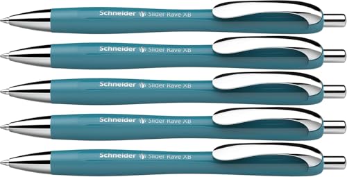 Image of Schneider Slider Rave XB 132513 Ballpoint Pen (Limited Special Edition in Teal, Made in Germany) Pack of 5 Ink Colour: Blue