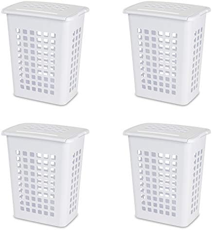 Sterilite 12238004 Rectangular LiftTop Laundry Hamper, White, 4-Pack