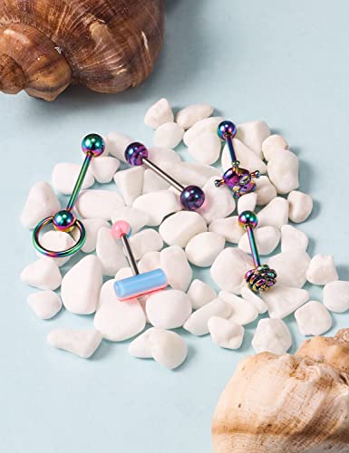 22Pcs Assorted Styles 14G Tongue Rings Stainless Steel Tongue Piercing Barbells Long Tounge Piercing Jewelry for Women Men4