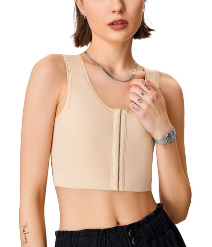 LEINIDINA Chest Binder for Transgender FTM LGBT Tomboy Crew Neck Front Closure Women Binder Bra Tank Top