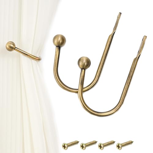 2 soportes de cortina de metal, alzapaños de cortina de metal, ganchos de soporte de cortina de ventana montados en la pared, alzapaños de cortina con tornillos, para cortinas fijas o artículos