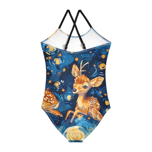 Bolaz Girls Swimsuits One-Piece Bathing Suits Multicolor Kids Sport Summer Beach Swimwear for 3-10 Years Old-Many Cute Baby Deer2