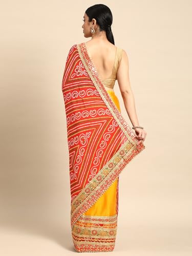 Image of Pandadi Saree Women's Elegance Chiffon Bandhani Saree with Heavy Lehenga Design