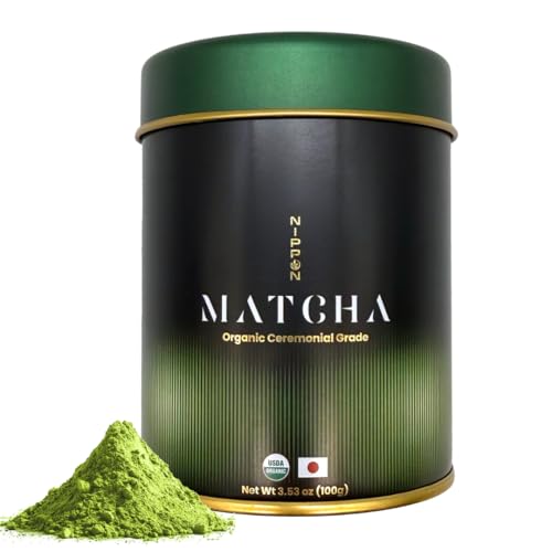 Nippon Matcha – Organic Premium Ceremonial Grade Japanese Matcha Green Tea Powder – First Harvest from Uji, Kyoto – USDA Certified, Stone-Ground, Smooth & Vibrant (100g/3.53oz)