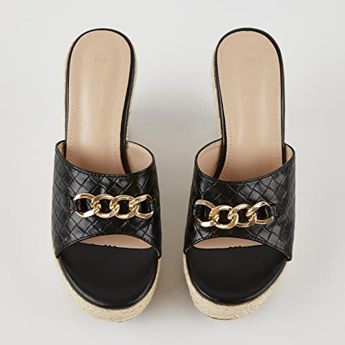 Image of Coutgo Women's Wedge Sandals Platform Espadrille Heel Chain Slip On Casual Summer Slides