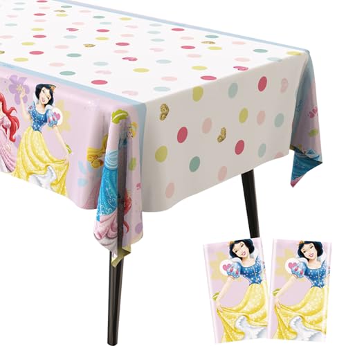 EKONAXIY Decorações para festas de princesas, 2 peças toalha de mesa de plástico de princesas, 137 x 183 cm, para decorações de para festas de aniversário, decorações de mesa de aniversário para