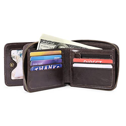 GOIACII Wallets for Men Genuine Leather Front Pocket Wallet RFID Zip Around Bifold Credit Card Holder4