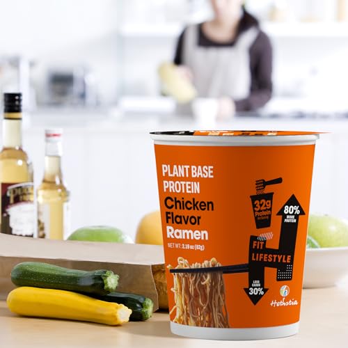Image of Hethstia Protein Ramen Instant Chicken Soup Cup, Plant-Based High Protein(32g) Ramen Chicken Flavor, 6 Pack, Non-Fried, Low Fat, Vegan, Quick & Healthy Meal, Holiday Gift