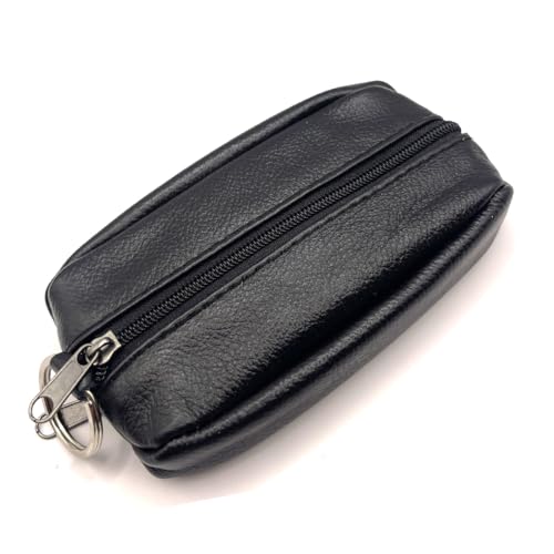 Charmoni - Portefeuille Homme - Porte Monnaie - avec Anneau Porte clé - Multi Poches zippée - en Cuir véritable - Homme Femme (Noir)