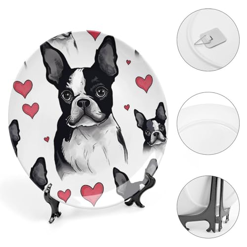Assiette décorative en céramique Boston Terrier avec support de table pour les vacances - 5
