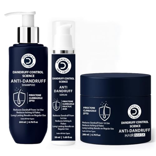 Image of Dermistry Anti-Dandruff Contol Shampoo Mask & Hair Serum Climbazole Piroctone ZPTO for Dryness Flakes Itching Exfoliates Oily Itchy Scalp For Frizzy Curly All Hair Type Men Women 450ML