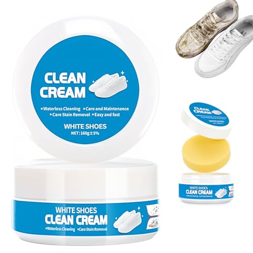 2pcs White Shoe Cleaner Cream, 2026 New Multipurpose No-Wash Solid Paste with Sponge, Multipurpose White Shoes Clean Cream for Leather Sneakers Soles