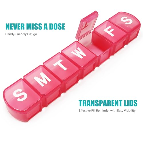 Image of XL Weekly Pill Organizer 7 Day, MOLN HYMY Extra Large 1 Week Pill Dispenser Case, Daily Medicine Organizer to Hold Medication, Vitamins, Fish Oils and Supplement (Pink