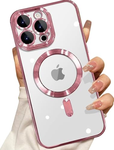 Image of MILLION CASES Back Cover Case for iPhone 15 Pro Shockproof Protective Mag-Safe Plating Camera Protection Case for Men & Boys (Pink)