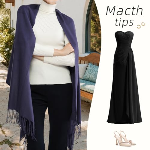 image for RIIQIICHY Scarfs for Women Winter Navy Pashmina Shawls and Wraps for E