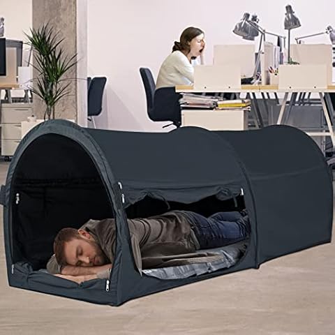 EighteenTek Betthimmel, Büro, Bettzelte, Traumzelte, Privatsphäre, Schlafzelte, Innenbereich, Pop-Up-Zelte, tragbar, für eine Person, liegend, nicht sitzend, Vorhänge, grau, 180x71 cmx88 cm Cover