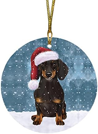 Let It Snow Dachshund Dog Round Flat Ornament - Pet Decorative Hanging Ornaments for Christmas X-mas Tree Decorations - 2.75" Round Ceramic Christmas Ornament POR1489