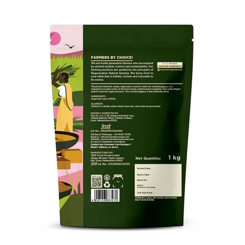Image of Two Brothers Organic Farms India's Only Certified Glyphosate Free Sugarcane Jaggery Powder(1kg) Natural Sweetener|Refined Sugar Alternative | Hand-Crushed Natural Jaggery Powder | Pure Chemical-Free Crushed Gud | Native Variety Sugarcane