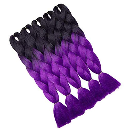 Preisvergleich Produktbild 5 Packs Braids Extensions Flechten Hair Extensions Crochet Haar Kunsthaar Kanekalon Colorful Schwarz bis Lila 5pcs-24"-500g