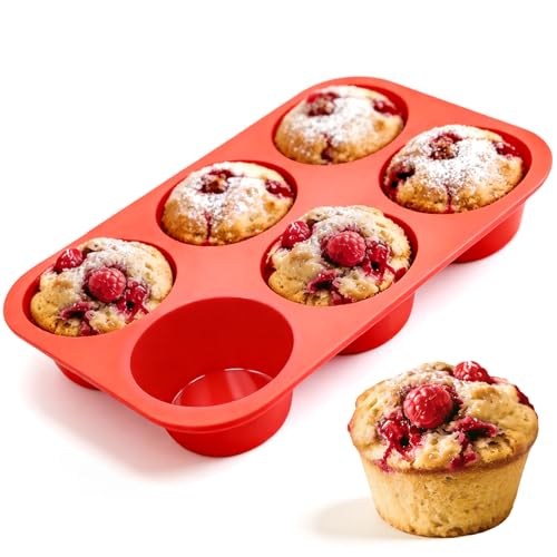 Image of Jumbo Muffin Pan, 3.5 Inch Large Muffin Pan 6 Cup Silicone Jumbo Cupcake Tin for Baking Food Grade Silicone Mold Non Stick
