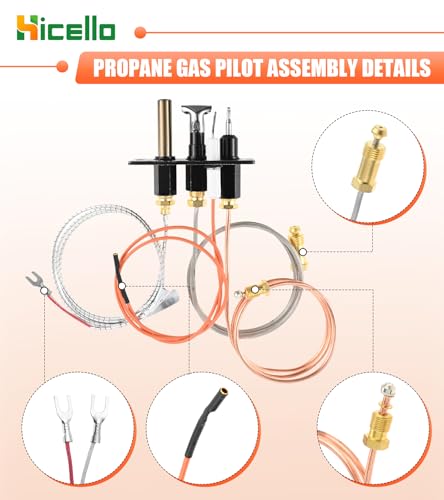 Hicello 4021-737 Pilot Assembly Repair Kit Liquid Propane (LP) Replaces 485-511A with Thermocouple and Thermopile. Compatile with Heat N Glo, Heatilator, Quadrafire Fireplaces