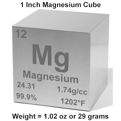 Image of Magnesium 1 inch Metal Density Cube - 99.9% Pure Element for Chemistry - Periodic Table Design Educational Scientific Elemental Specimen