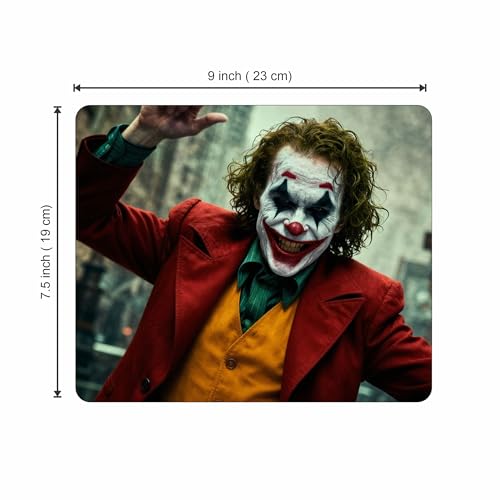 Image of Joker Inspired Character Print Mouse Pad for Laptop & Computer | 9 x 7.5 Inch | 3mm Thick Non-Slip Rubber Base Mousepad | Smooth Surface for Office, Work & Gaming