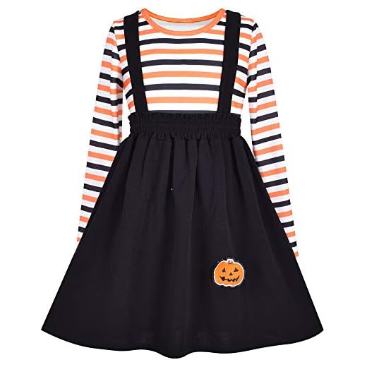 2 st Uppsättning Flickor T-shirt Hängslen kjol Halloween Pumpa Mönster 5 år