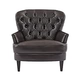 Christopher Knight Home Alfred Tufted Bonded Club, Contemporary Lounge Accent Chair, Brown Leather