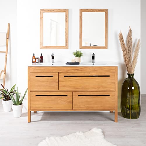 Wanda collection Mueble baño de Teca Maciza y cerámica Sira 140 cm Cover