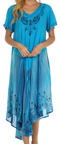 Sakkas 20SE Viveka Embroidered Caftan Dress - Turquoise - One Size
