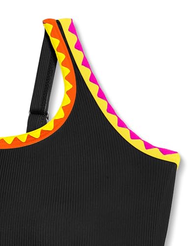 Image of Qaoerde Girls Swimsuit One Piece Swimsuits Solid Color Bathing Suit Colorful Contrast Trim Adjustable Straps Swimwear 9-16Y
