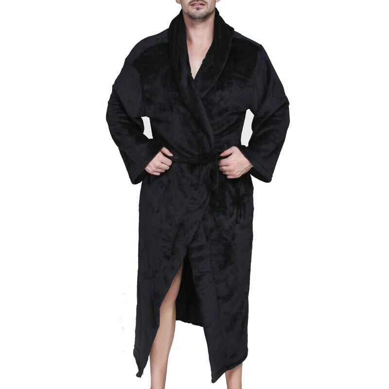 bathrobe Winter Long Flannel Bathrobe Kimono Warm Cozy Robes Night Sleepwear unisex-adult