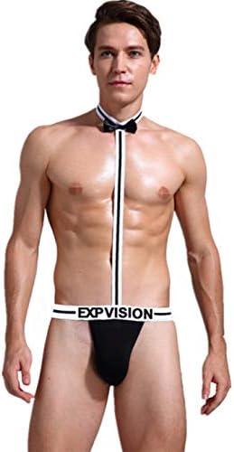 Men Sexy Underwear, Bow Tie Briefs Pouch Thong, Mens Low-Rise Lingerie, Premium Cotton Comfort Stretch Jockstrap (Black) One Size