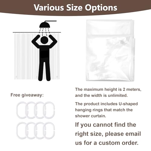 Rideau de douche 230 x 180 cm transparent imperméable avec crochets pour grande baignoire - 8