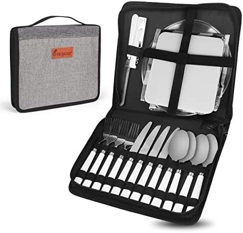 Juego de cubiertos de cocina para camping, organizador de cubiertos para 4 personas, juego de utensilios de cocina de 24 piezas con cuchara de placa