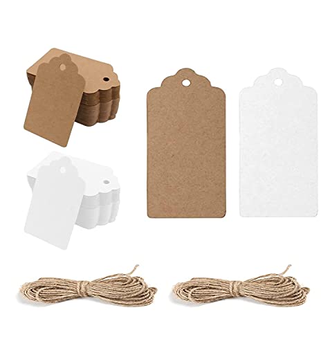 SURALIN 100 Pz 3 x 5 CM Tag Bomboniere - Spago di Iuta Naturale Lungo 20 Metri Etichette per Bomboniere Bigliettini Bomboniere Comunione Tag Bomboniere Personalizzati
