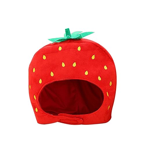 Preisvergleich Produktbild ISAKEN Plüsch Erdbeere Hut Lustiger Obst Hut Stofftier Plüsch Erdbeere Puppe Erdbeerhaube Party Cosplay Kostüm Foto Booth Requisiten Cartoon Selfie Hut für Verkleidungen Party Kostüm Dekor