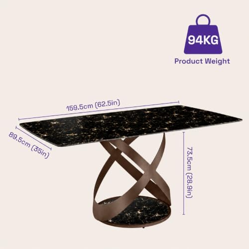 Image of Wakefit Mochi Dining Table - Portoro Black - 6 Seater I Marble Finish I Vitrified Tile Top I Portoro Black