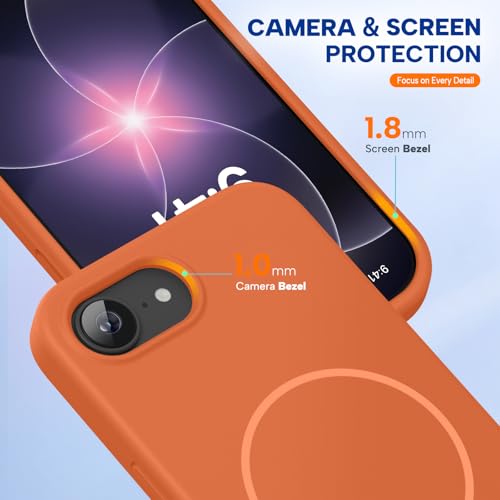 Image of Miracase Magnetic for iPhone 17e Case & iPhone 16e Case, [Soft Anti-Scratch Microfiber Lining], Compatible with MagSafe, Silicone Shockproof Protection Phone Case for iPhone 17e /16e, Orange