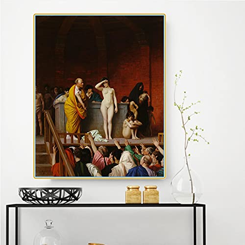 Dittelle Jean-Leon Gerome《El mercado de esclavos en Roma》Pintura al óleo sobre lienzo Imagen de obra de arte famosa Decoración moderna para el hogar Impresión sobre lienzo 30x50cm Sin marco