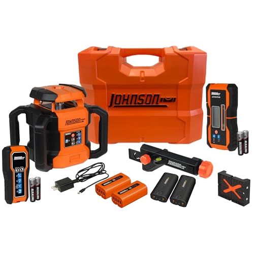 Image of Johnson Level & Tool JRT300-RDHV-K Self-Leveling Red Dual Slope Rotary Laser Kit, 4,000FT Range, Hard-shell Carry Case, Lithium Ion Batteries, Magnetic Target, Laser Detector, Remote Control