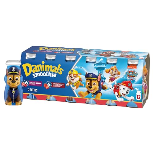 Danimals Smoothie Strawberry and Mixed Berry Dairy Drink Multi-Pack, Creamy and Delicious Low Fat Snacks for Kids, 12 Ct, 3.1 oz Smoothie Bottles​​
