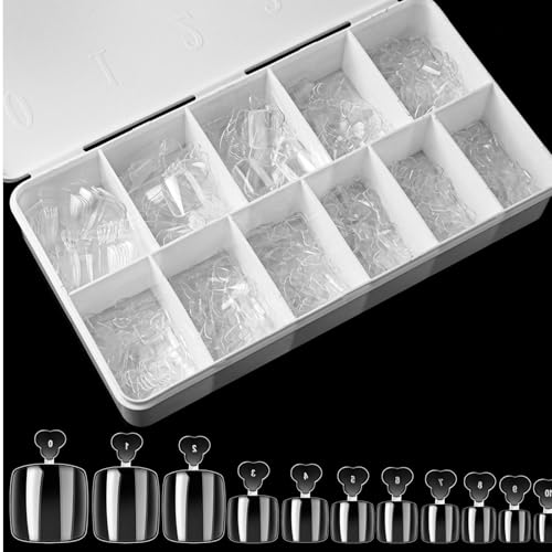 550 Piezas Acrílicas Transparentes Tips Uñas, Uñas Falsas Postizadas de Pies, Fake Toenail Tips 11Tamaños con la Caja para Mujeres Niñas Salón de Uñas Arte DIY