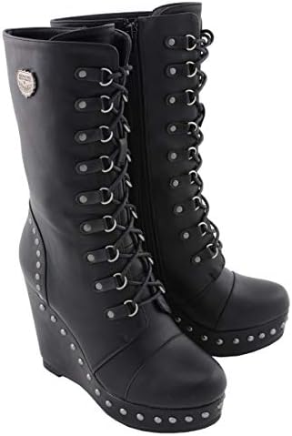 Milwaukee Leather MBL9438 Women’s Black Lace-Up Boots with Platform Wedge