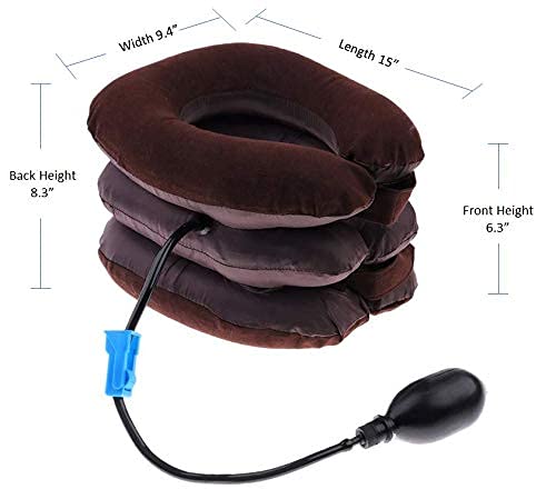 Image of Inflatable Cervical Neck Traction Air Inflatable Pillow Neck Head Stretcher Pain Relief Collar (for Adults, Brown)